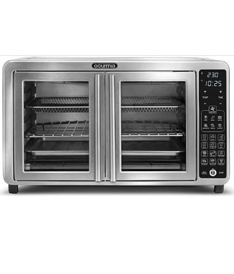 gourmia digital air fryer toaster oven with single-pull french doors